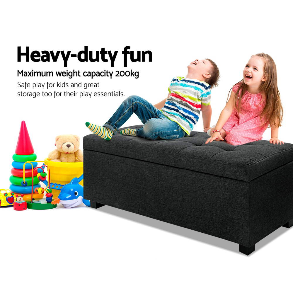 Artiss Storage Ottoman Blanket Box 97cm Linen Charcoal