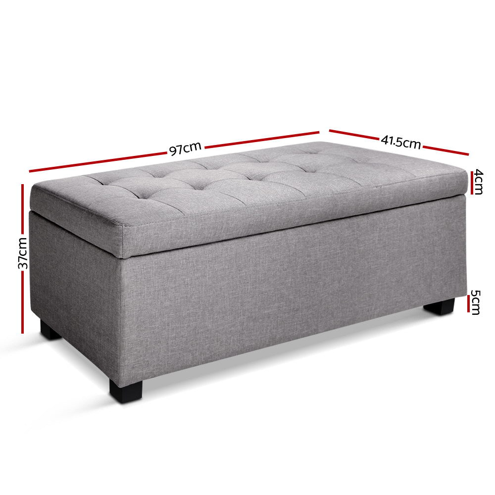 Artiss Storage Ottoman Blanket Box 97cm Linen Light Grey