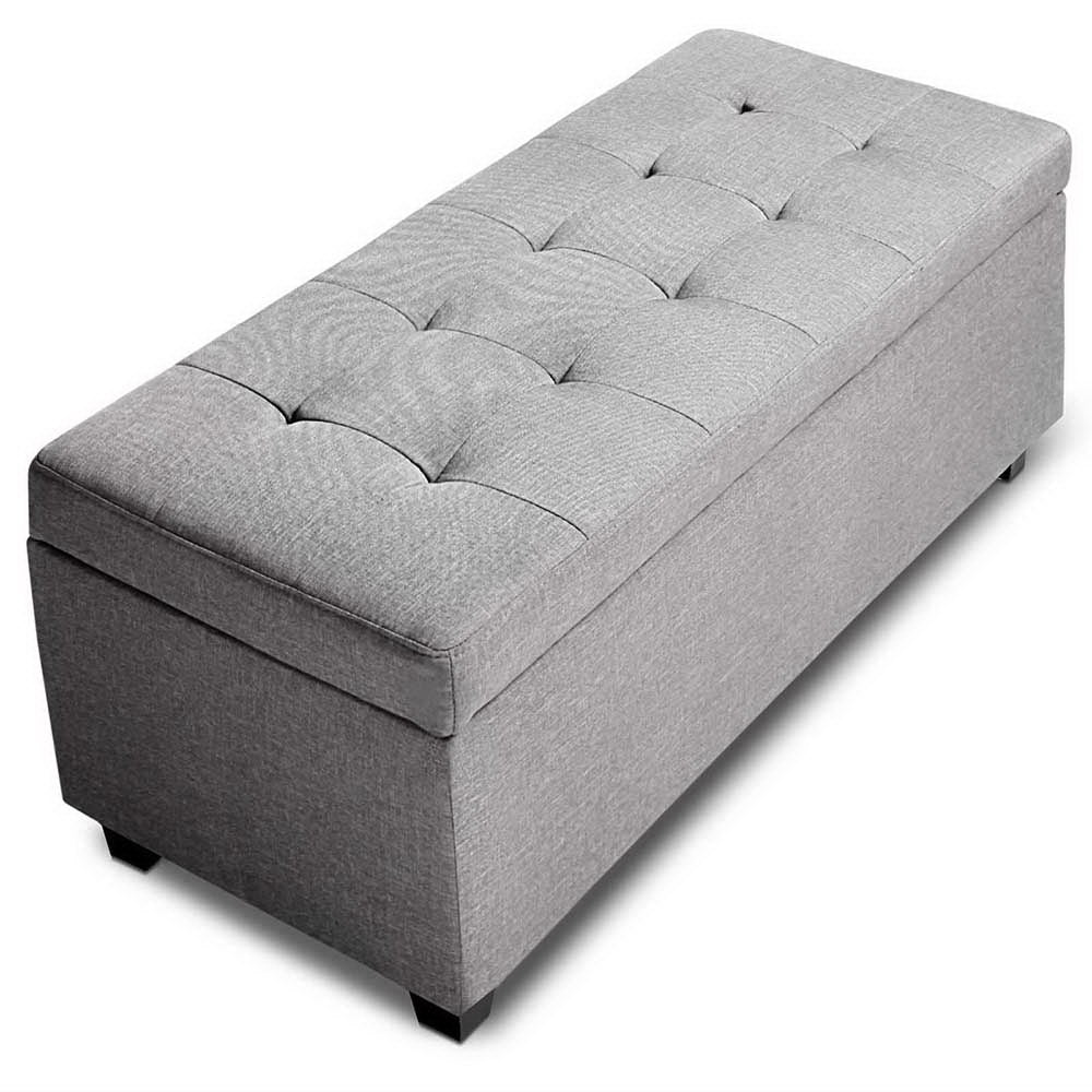 Artiss Storage Ottoman Blanket Box 97cm Linen Light Grey