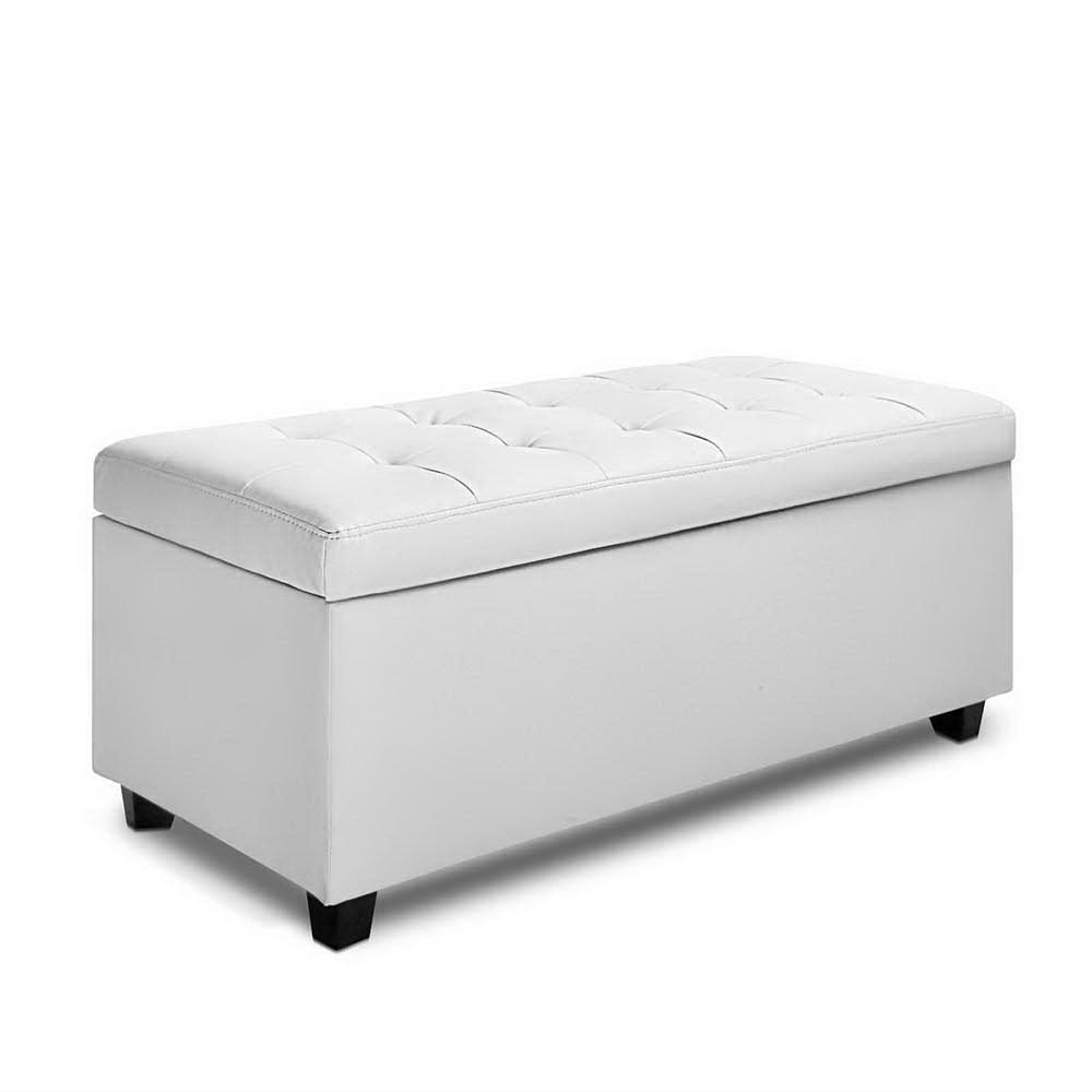 Artiss Storage Ottoman Blanket Box 97cm Leather White