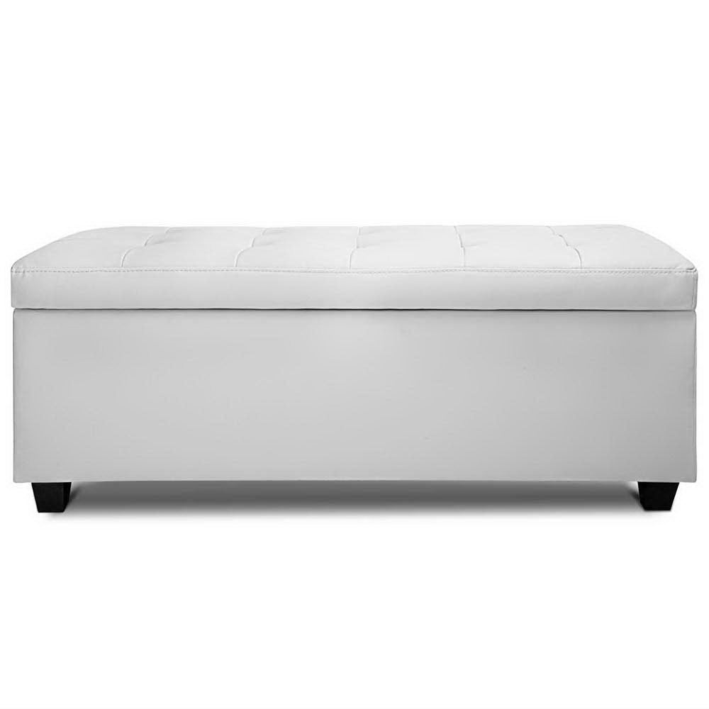 Artiss Storage Ottoman Blanket Box 97cm Leather White