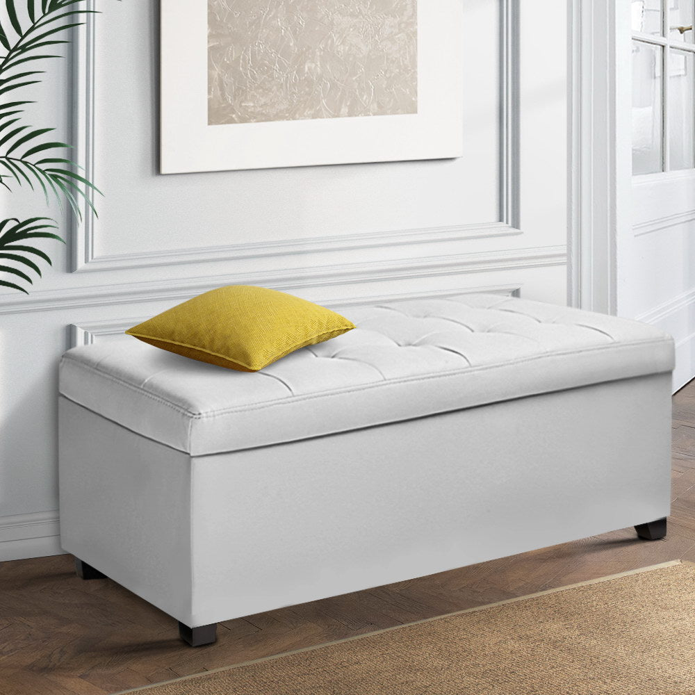 Artiss Storage Ottoman Blanket Box 97cm Leather White