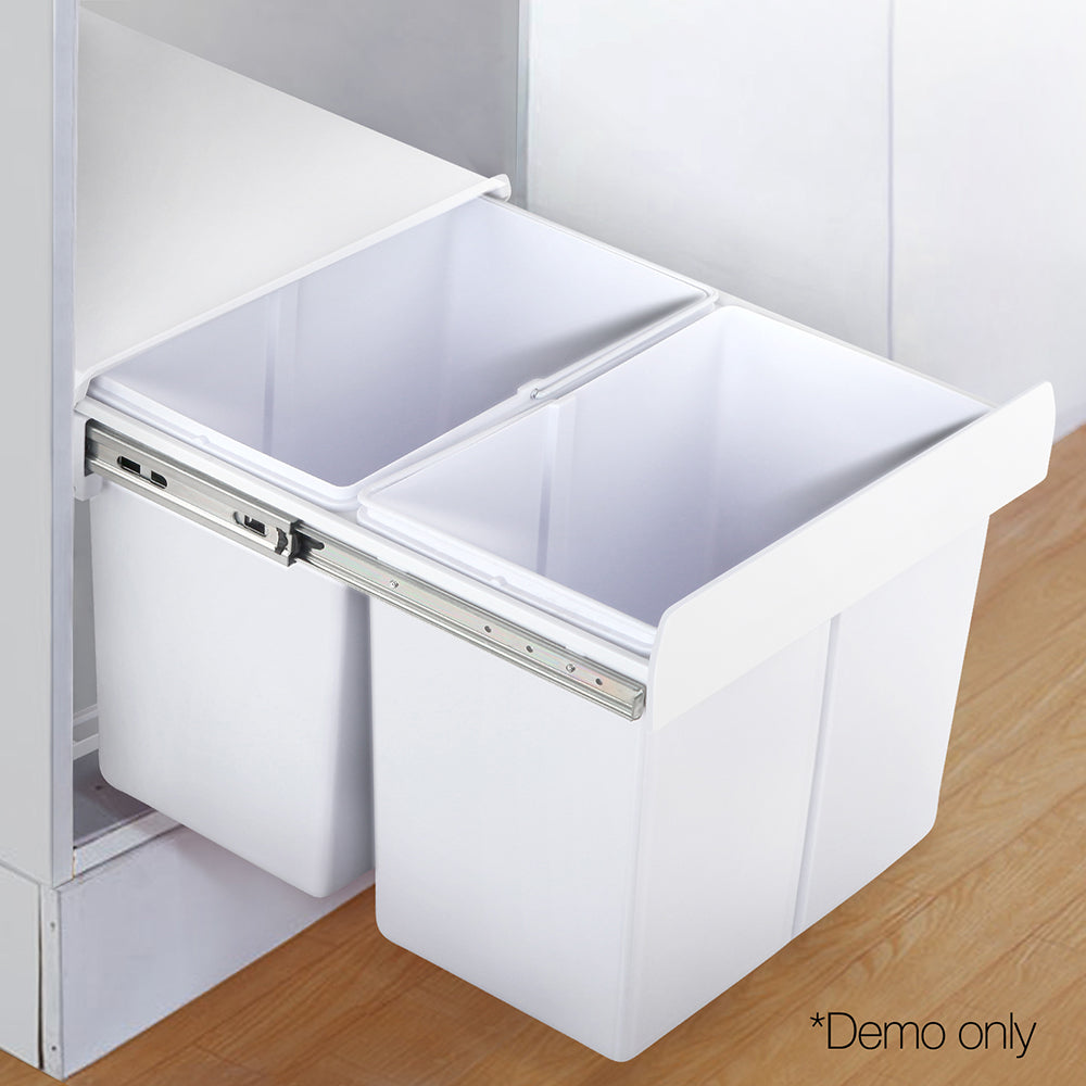 Cefito Pull Out Bin Kitchen Double Basket 2X15L White