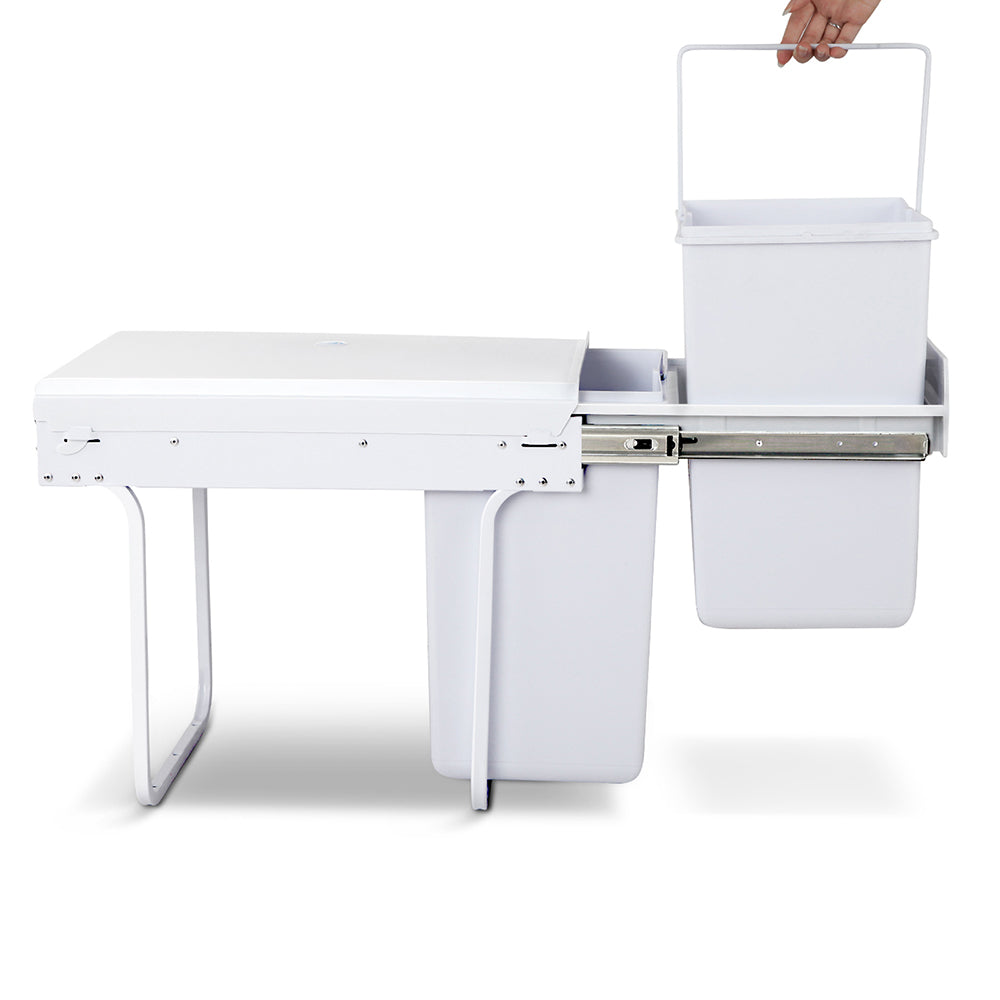 Cefito Pull Out Bin Kitchen Double Basket 2X20L White