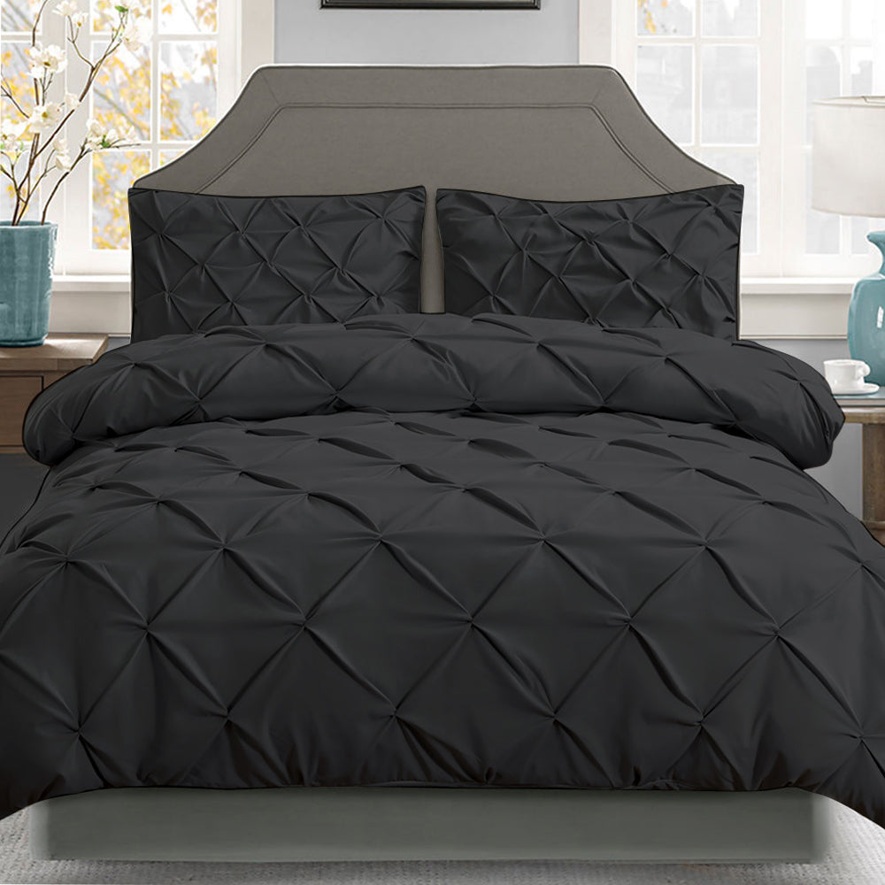 Giselle Bedding Quilt Cover Set Diamond Pinch Black King