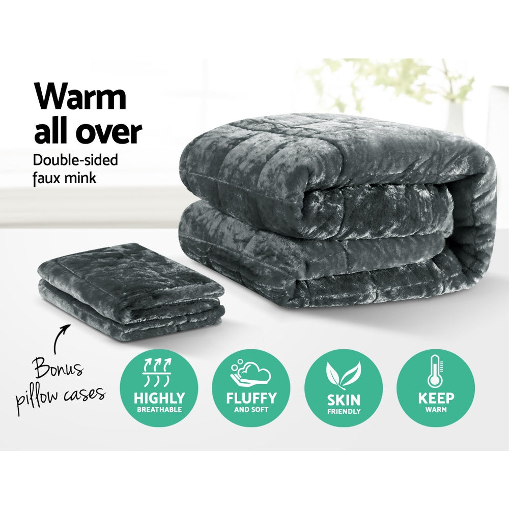 Giselle Bedding Faux Mink Quilt Charcoal Double