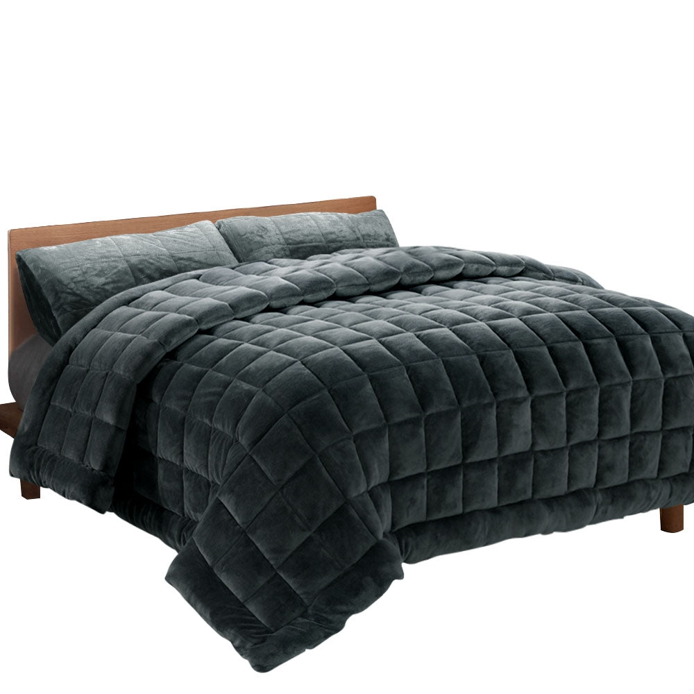 Giselle Bedding Faux Mink Quilt Charcoal Queen