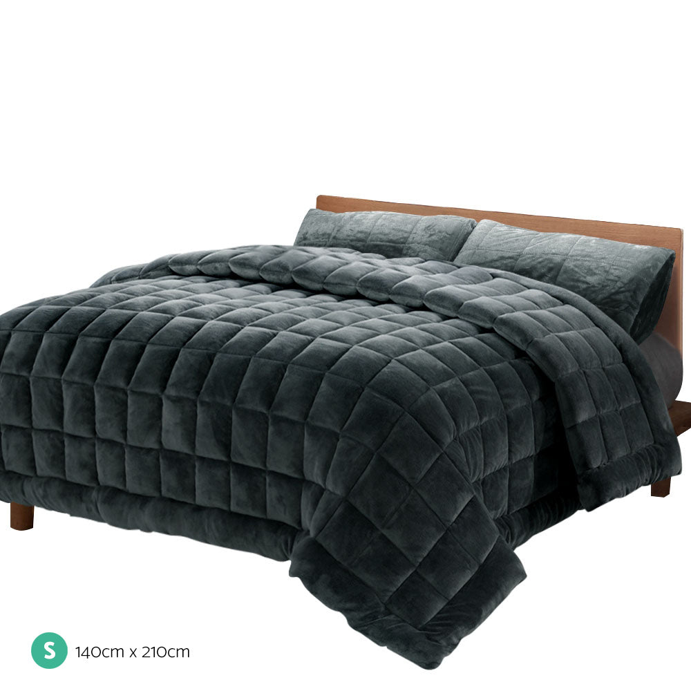 Giselle Bedding Faux Mink Quilt Charcoal Single