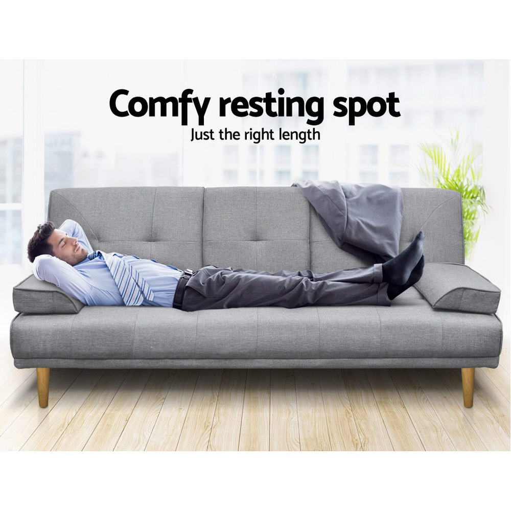Artiss Sofa Bed 188CM Grey Faux Linen