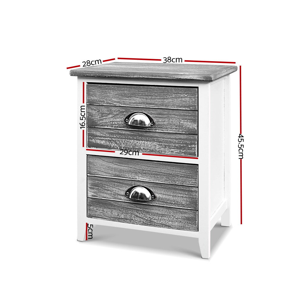 Artiss Bedside Table 2 Drawers Vintage X2 - THYME Grey