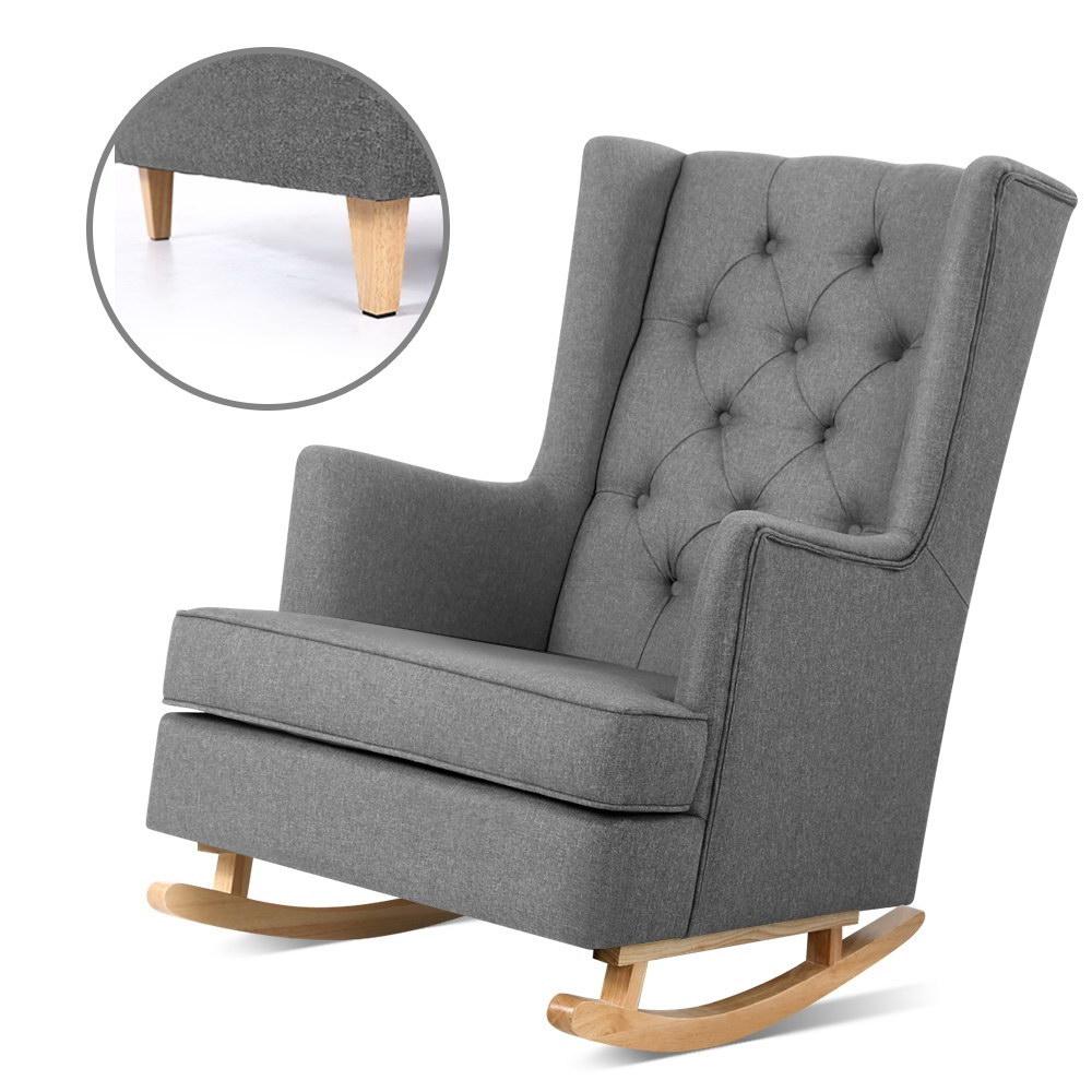 Artiss Rocking Chair Armchair Linen Fabric Grey Gaia
