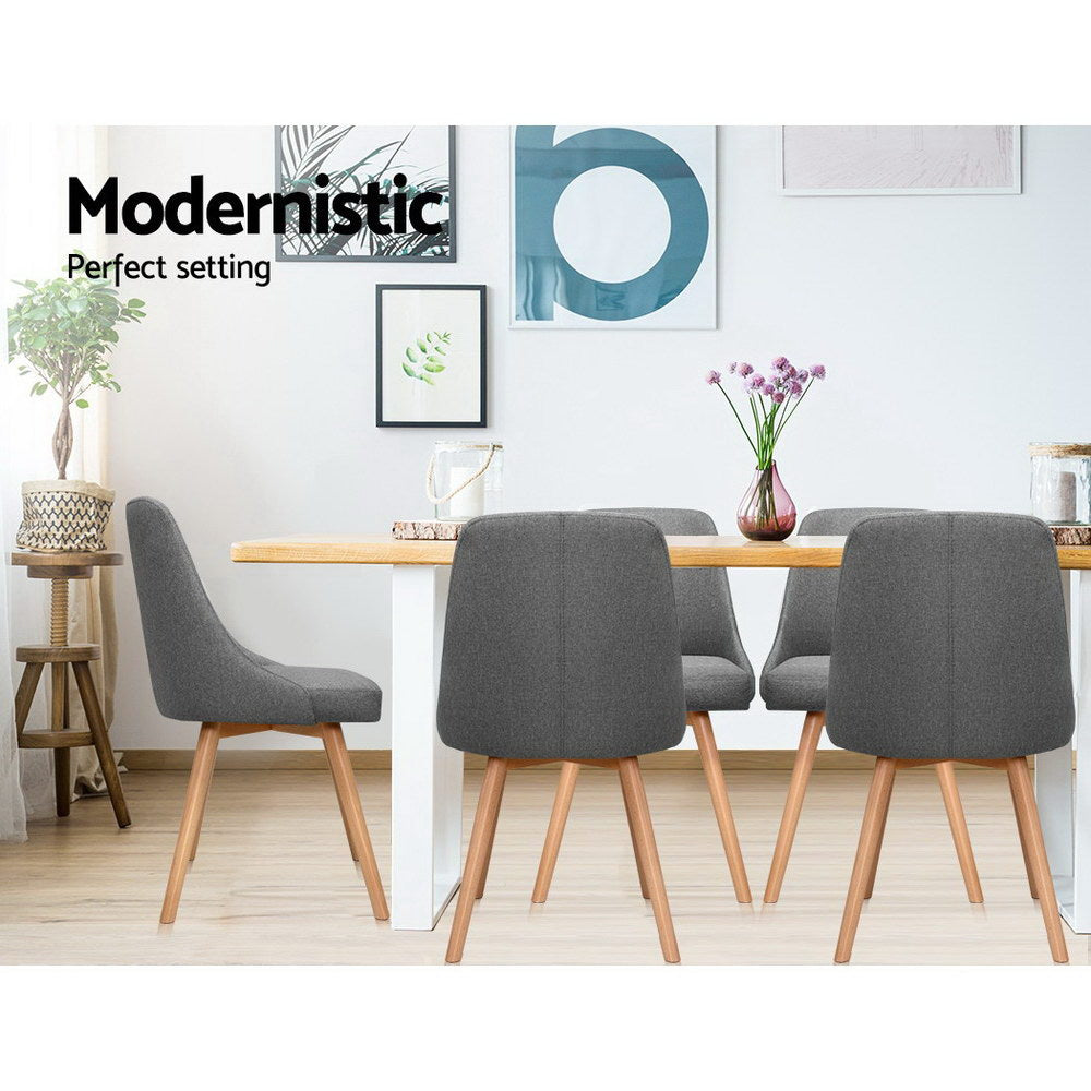 Artiss Dining Chairs Set of 2 Fabric Wooden Grey