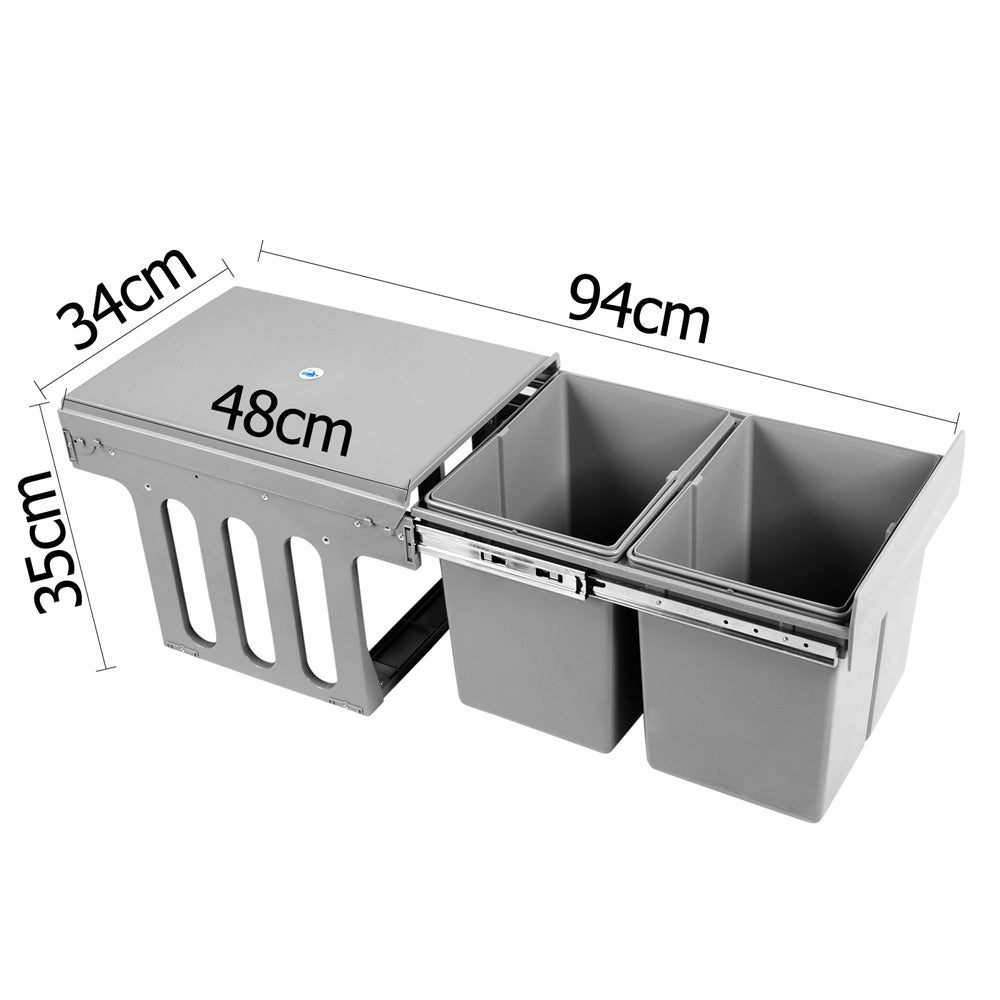 Cefito Pull Out Bin Kitchen Double Basket 2X15L Grey