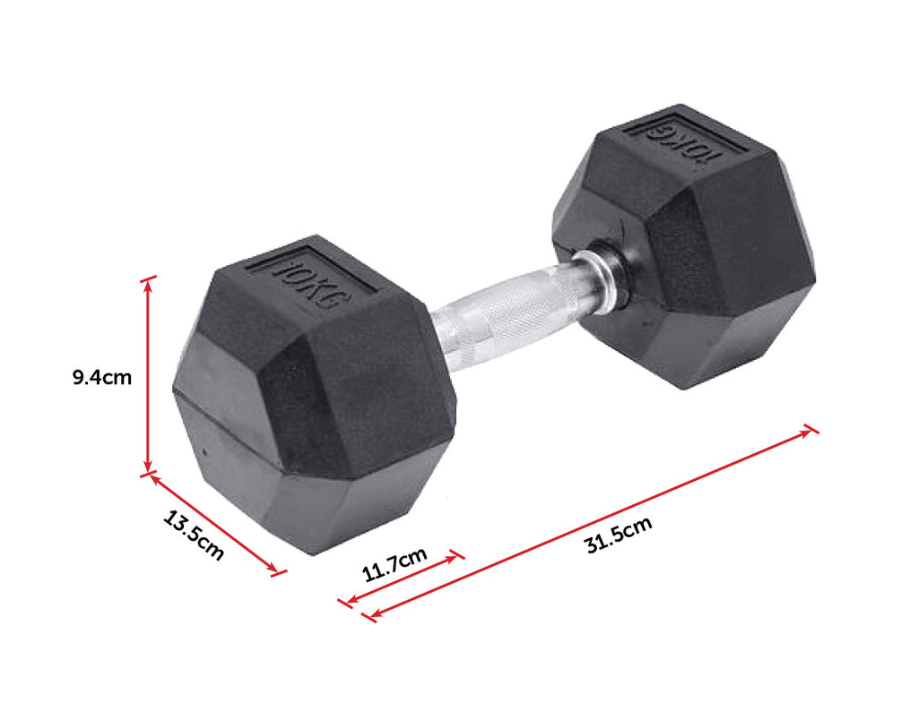 10KG Commercial Rubber Hex Dumbbell Gym Weight