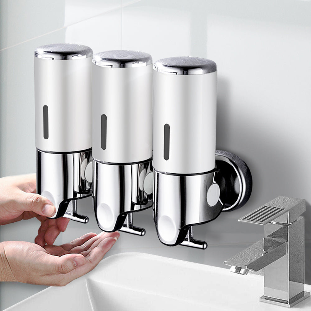 3 Bottles Bathroom Shower Soap Dispenser Silver-1954802726525341703