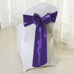 50x Table Runners Coloured Satin Chair Eggplant-1954802694648631303