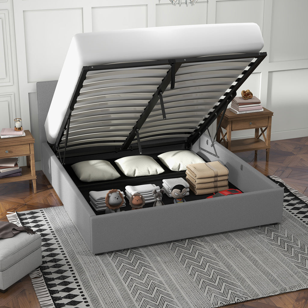 Milano Luxury Gas Lift Bed with Headboard (Model 1) - Grey No.28 - Queen-1951134895946469378
