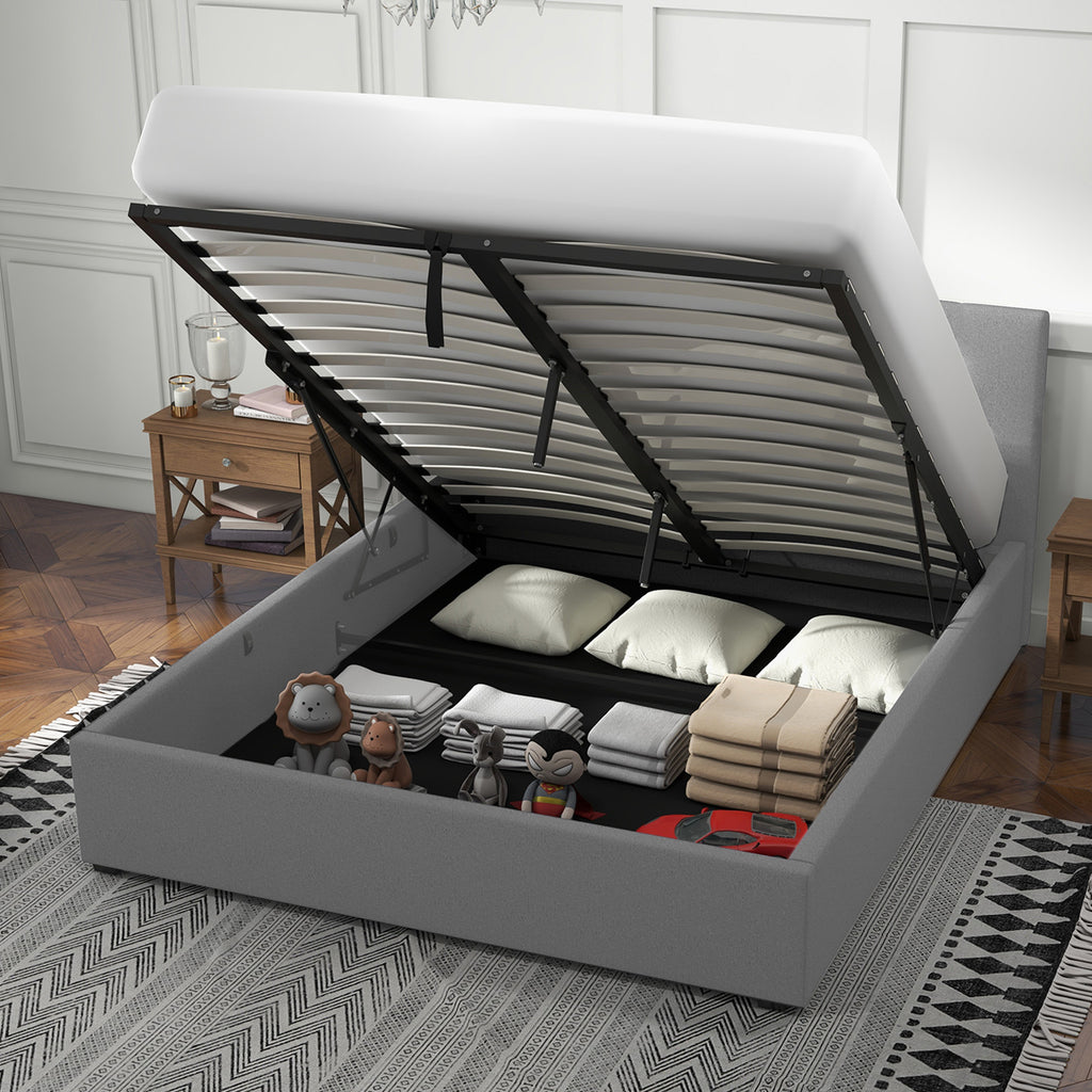 Milano Luxury Gas Lift Bed with Headboard (Model 1) - Grey No.28 - Queen-1951134895946469379