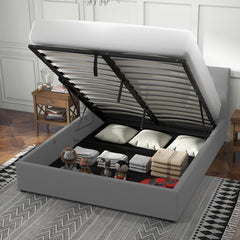 Milano Luxury Gas Lift Bed with Headboard (Model 1) - Grey No.28 - Queen-1951134895946469379