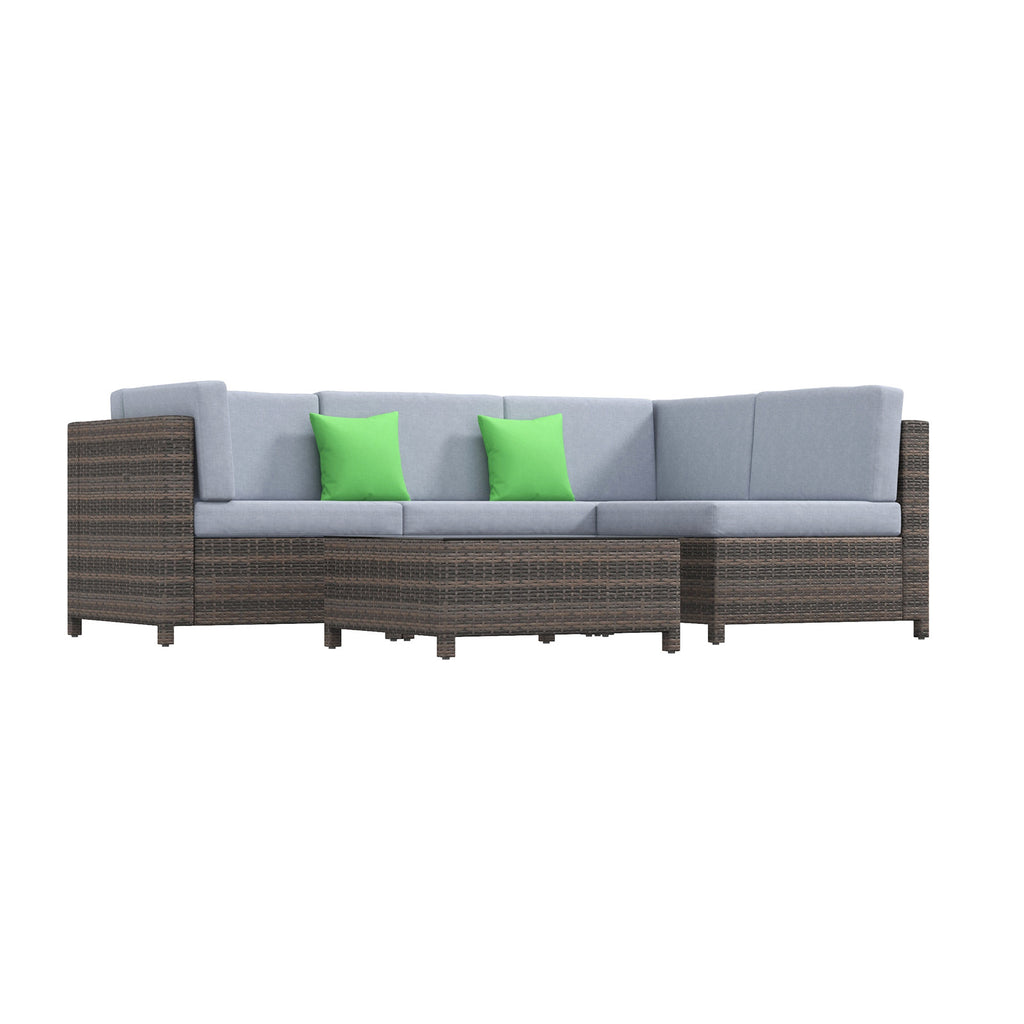 Milano Outdoor 5 PC Rattan Sofa Set Colour Oatmeal Seat & Black Coating (5 Boxes)-1951134907447250950