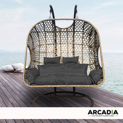Arcadia Furniture 2 Seater Rocking Egg Chair - Oatmeal and Grey-1951134907258507265