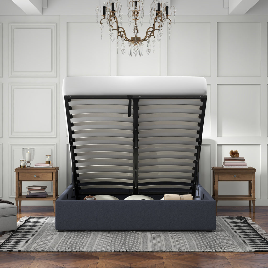Milano Luxury Gas Lift Bed with Headboard (Model 1) - Charcoal No.35 - Queen-1951134898458857474