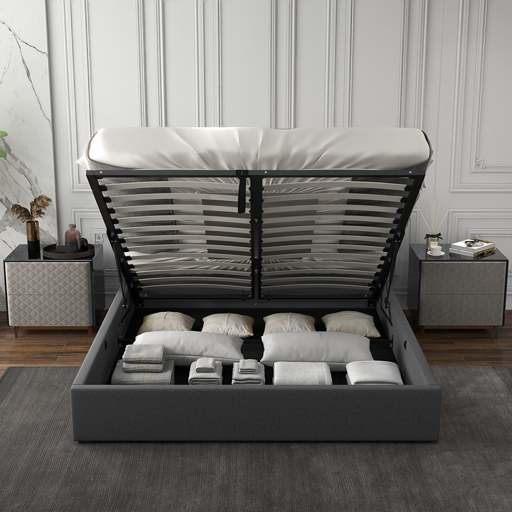 Milano Capri Luxury Gas Lift Bed With Headboard (Model 3) - Grey No.28 - Queen-1951134900979634182