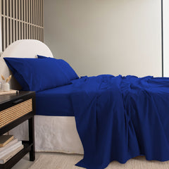 Royal Comfort Vintage Washed 100 % Cotton Sheet Set Single - Royal Blue-1951134886819663874