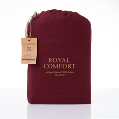 Royal Comfort Vintage Washed 100 % Cotton Sheet Set Double - Mulled Wine-1951134888400916487