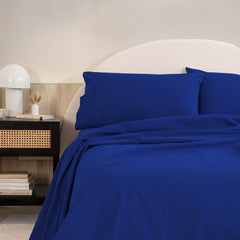 Royal Comfort Vintage Washed 100% Cotton Sheet Set Queen - Royal Blue-1951134888870678529