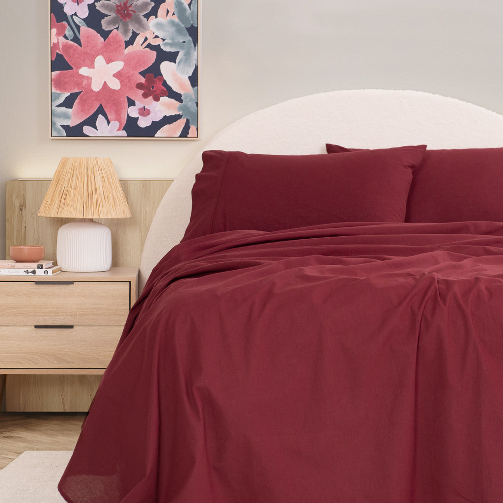 Royal Comfort Vintage Washed 100% Cotton Sheet Set Queen- Mulled Wine-1951134889478852609