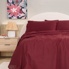Royal Comfort Vintage Washed 100% Cotton Sheet Set Queen- Mulled Wine-1951134889478852609