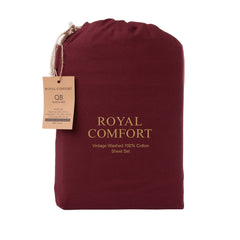 Royal Comfort Vintage Washed 100% Cotton Sheet Set Queen- Mulled Wine-1951134889478852611