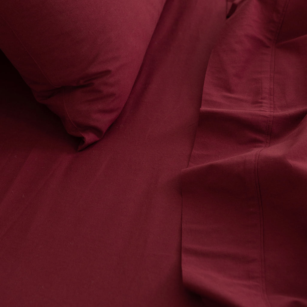 Royal Comfort Vintage Washed 100% Cotton Sheet Set Queen- Mulled Wine-1951134889478852613