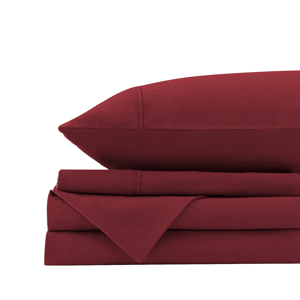 Royal Comfort Vintage Washed 100% Cotton Sheet Set Queen- Mulled Wine-1951134889478852614