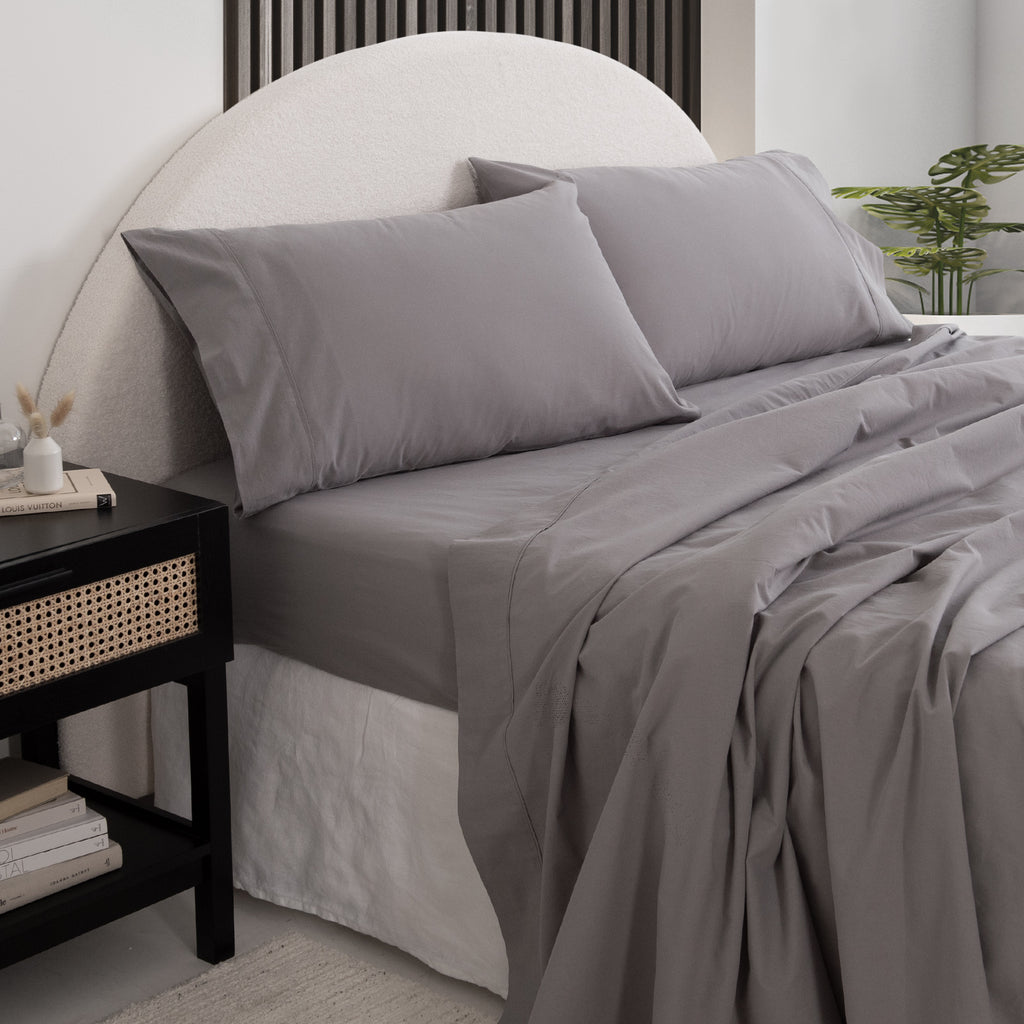 Royal Comfort Vintage Washed 100% Cotton Sheet Set King - Grey-1951134890225438720
