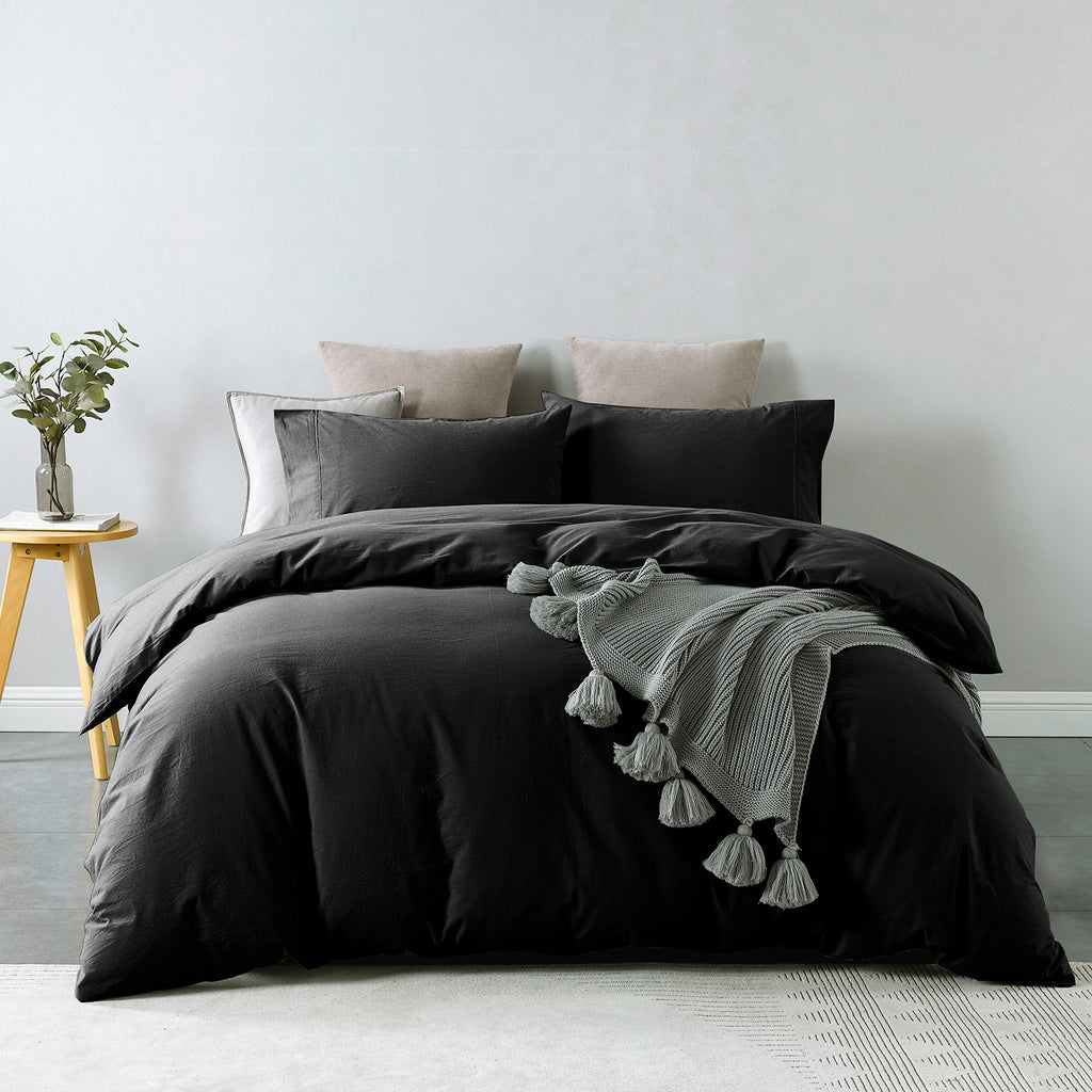 Royal Comfort Vintage Washed 100 % Cotton Quilt Cover Set Single - Charcoal-1951134831287078912