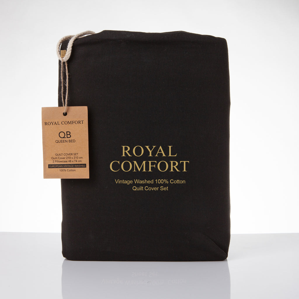 Royal Comfort Vintage Washed 100 % Cotton Quilt Cover Set Single - Charcoal-1951134831287078914