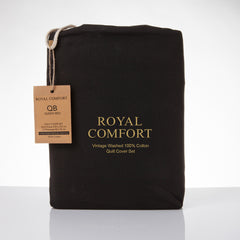 Royal Comfort Vintage Washed 100 % Cotton Quilt Cover Set Single - Charcoal-1951134831287078914