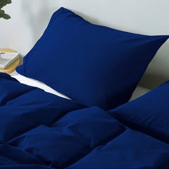 Royal Comfort Vintage Washed 100 % Cotton Quilt Cover Set Single - Royal Blue-1951134831467433988