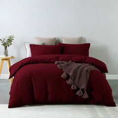 Royal Comfort Vintage Washed 100 % Cotton Quilt Cover Set Single - Mulled Wine-1951134831647789056