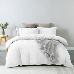 Royal Comfort Vintage Washed 100 % Cotton Quilt Cover Set Double - White-1951134831840727040