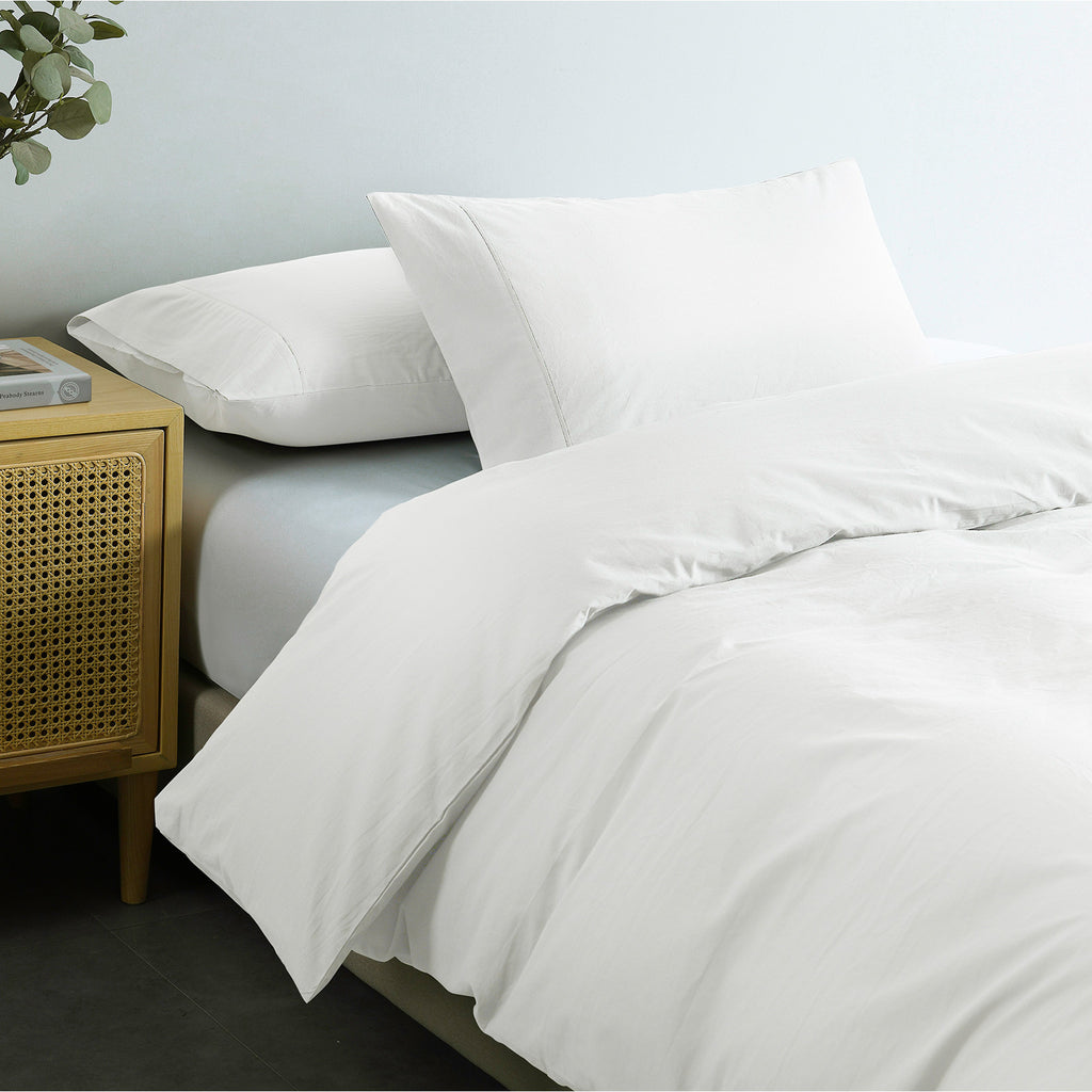 Royal Comfort Vintage Washed 100 % Cotton Quilt Cover Set Double - White-1951134831840727043