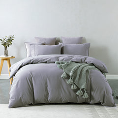Royal Comfort Vintage Washed 100 % Cotton Quilt Cover Set Double - Grey-1951134832021082112