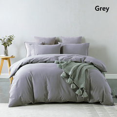 Royal Comfort Vintage Washed 100 % Cotton Quilt Cover Set Double - Grey-1951134832021082116