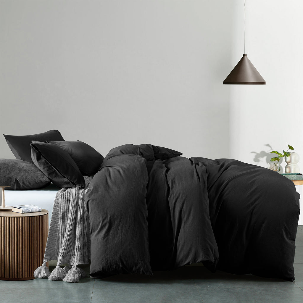 Royal Comfort Vintage Washed 100 % Cotton Quilt Cover Set Double - Charcoal-1951134832197242881