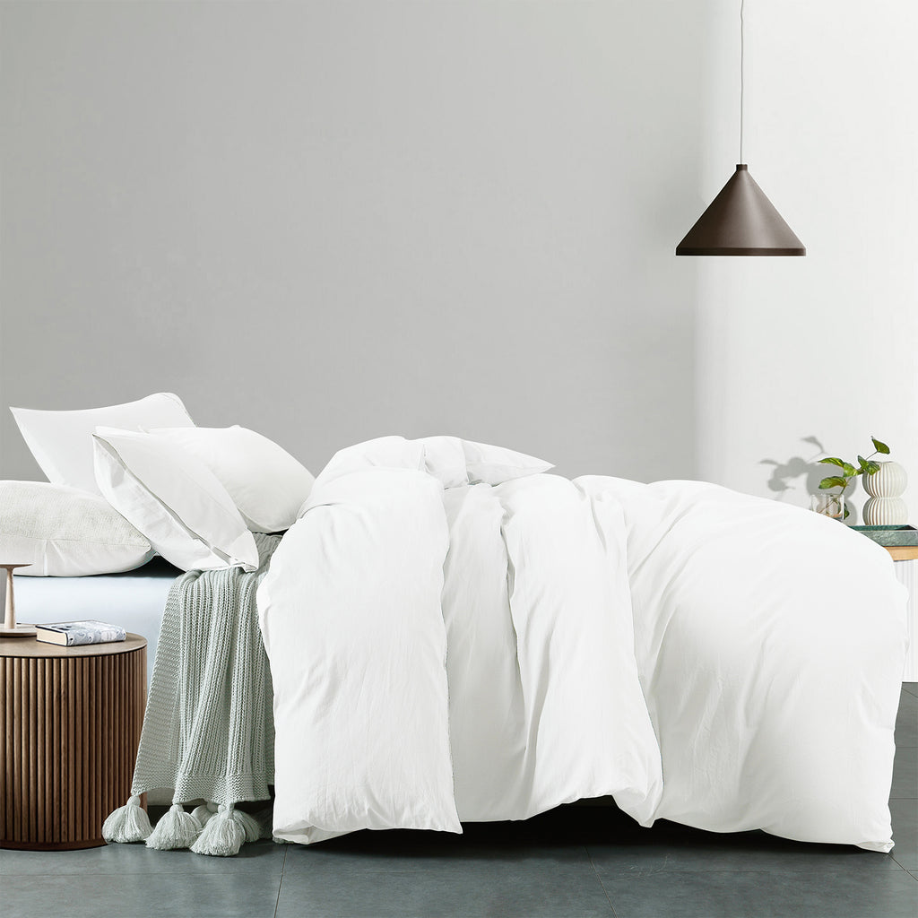 Royal Comfort Vintage Washed 100 % Cotton Quilt Cover Set Queen - White-1951134832742502401