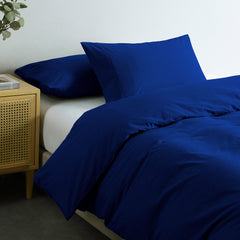 Royal Comfort Vintage Washed 100 % Cotton Quilt Cover Set Queen - Royal Blue-1951134833287761923
