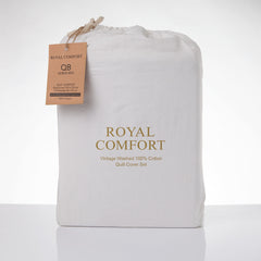 Royal Comfort Vintage Washed 100 % Cotton Quilt Cover Set King - White-1951134833661054978