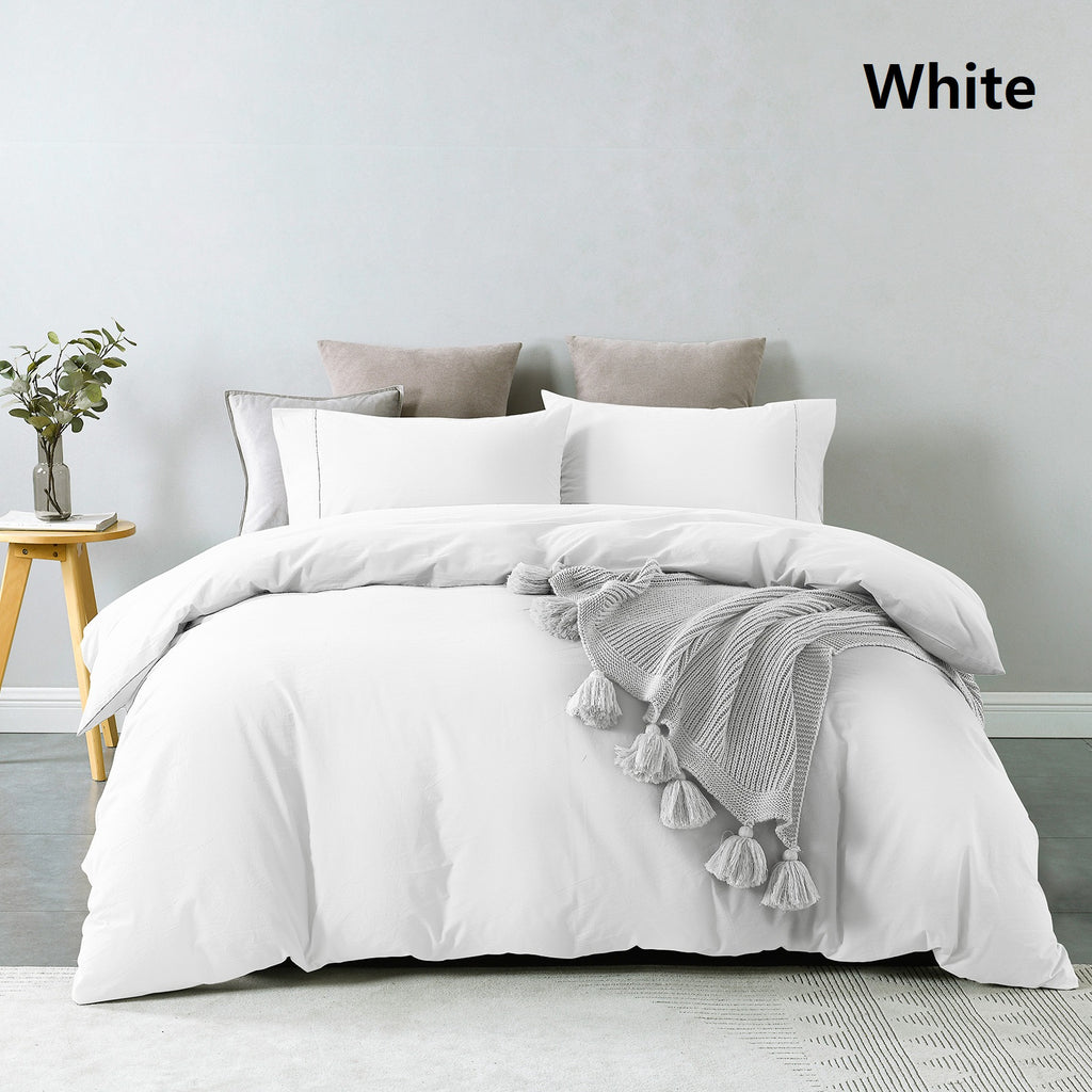 Royal Comfort Vintage Washed 100 % Cotton Quilt Cover Set King - White-1951134833661054980